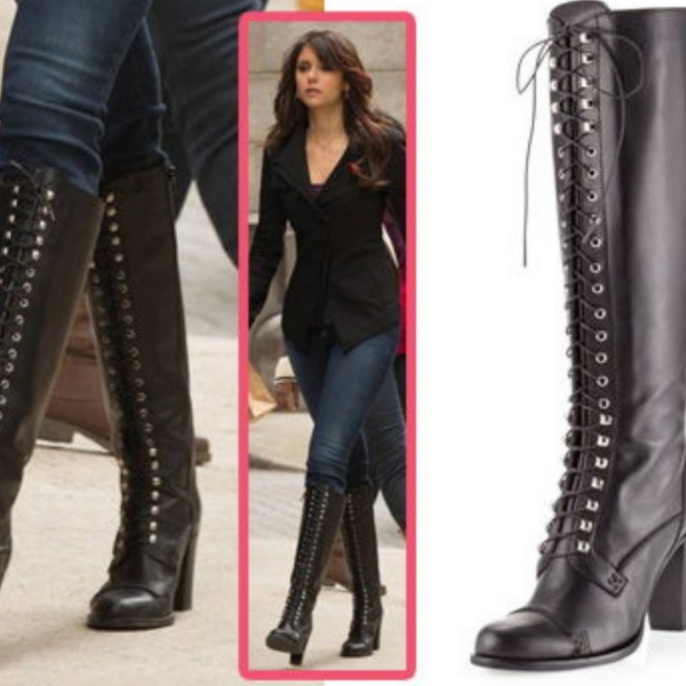 Charles David SZ 7 "Griot" Lace Up Black Knee Boot